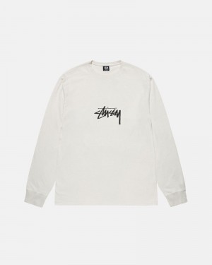 Beige Stüssy Small Stock LS Pigment Dyed T-Shirts | USA BUPEJH312