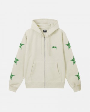 Beige Stüssy Stars Zip Hoodie | USA PFEOHJ138