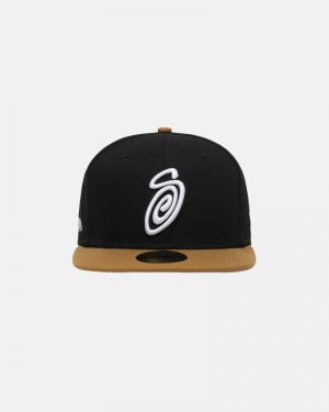 Black Gold Stüssy New Era 59Fifty Curly S Caps | USA IAORZX457