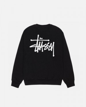 Black Stüssy Basic Crew Pigment Dyed Sweatshirt | USA RNYWGE860