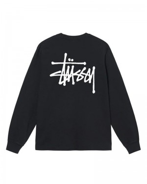 Black Stüssy Basic Pigment Dyed LS T-Shirts | USA SEABMK078