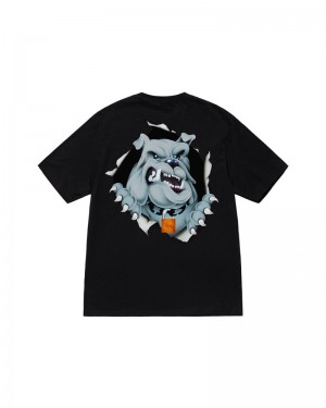 Black Stüssy Bulldog Ripper T-Shirts | USA QSBGIW291