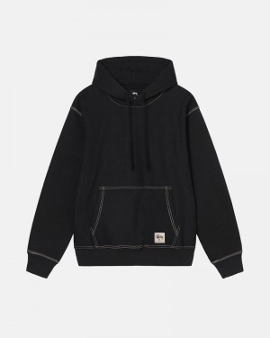 Black Stüssy Contrast Stitch Label Hoodie | USA QRZKST528