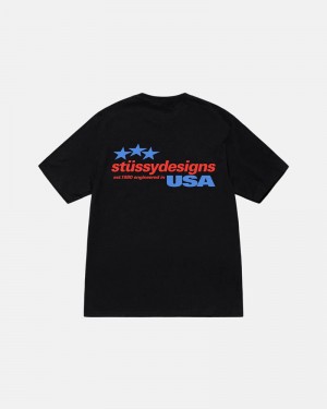 Black Stüssy Designs Usa T-Shirts | USA WCZOHQ216