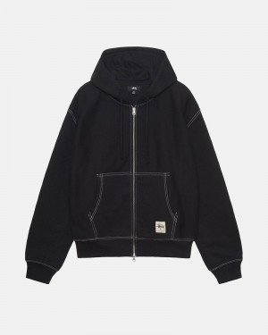 Black Stüssy Double Face Label Zip Hoodie | USA XLSJHQ572