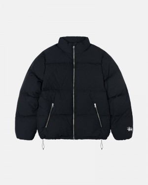 Black Stüssy Down Puffer Nylon Jacket | USA QDWXKO628