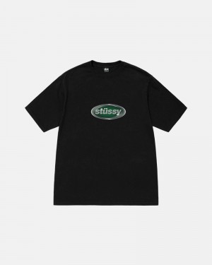 Black Stüssy Emblem Pigment Dyed T-Shirts | USA NCGBKU369