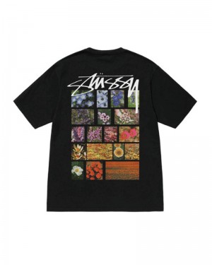 Black Stüssy Flower Grid Pigment Dyed T-Shirts | USA QJLBPH249