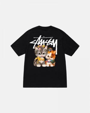 Black Stüssy Kittens T-Shirts | USA XWYOZL865