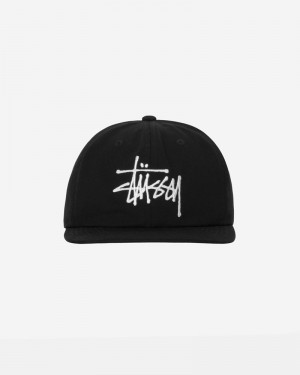 Black Stüssy Mid-Depth Basic Strapback Caps | USA HZLSCB903