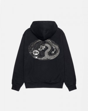 Black Stüssy Mosaic Dragon Pigment Dyed Hoodie | USA NQGFAT340