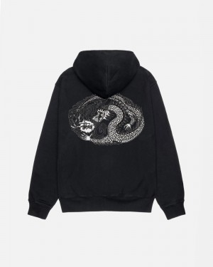 Black Stüssy Mosaic Dragon Pigment Dyed Hoodie | USA VNPTWX906