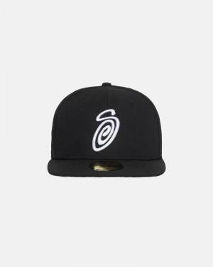 Black Stüssy New Era 59Fifty Curly S Caps | USA GFDRMY952