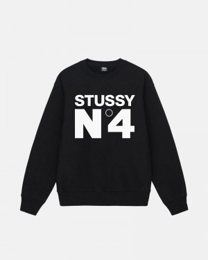 Black Stüssy No.4 Crew Sweatshirt | USA LEBKZA369