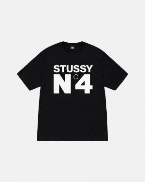 Black Stüssy No.4 T-Shirts | USA LJUZGQ517