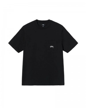 Black Stüssy Overdyed SS Pocket Crew T-Shirts | USA DYGJTW092