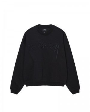 Black Stüssy Relaxed Smoothstock Crew Sweatshirt | USA FMDCHI376