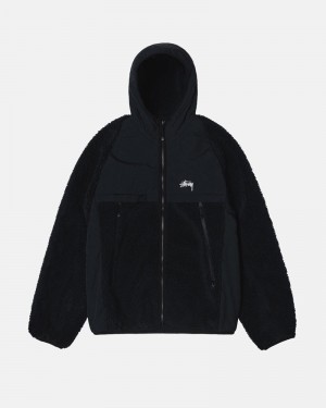 Black Stüssy Sherpa Paneled Hooded Jacket | USA CXGOUD809