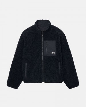 Black Stüssy Sherpa Reversible Jacket | USA MELAQD169