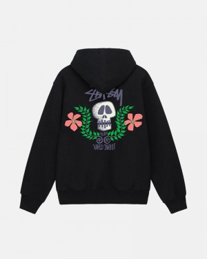 Black Stüssy Skull Crest Zip Hoodie | USA FQIURP267