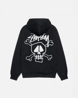 Black Stüssy Skull & Bones Pigment Dyed Hoodie | USA XGUPBK251