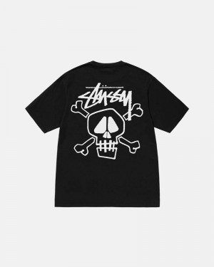 Black Stüssy Skull & Bones Pigment Dyed T-Shirts | USA DTZCVL340