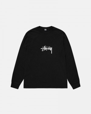 Black Stüssy Small Stock LS Pigment Dyed T-Shirts | USA XREWZY597