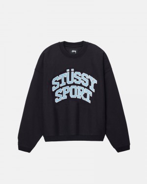 Black Stüssy Sport Relaxed Oversized Crew Sweatshirt | USA VRFBSZ670