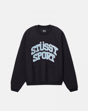 Black Stüssy Sport Relaxed Oversized Crew Sweatshirt | USA ZCPETD065