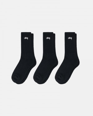 Black Stüssy Stock Crew Pack Socks | USA QYNFBO702