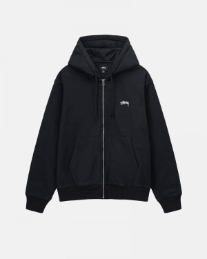 Black Stüssy Stock Logo Zip Hoodie | USA PXODWN187