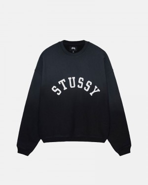 Black Stüssy Sun Faded Oversized Crew Sweatshirt | USA MORGXQ246