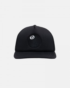 Black Stüssy Trucker 8 Ball Snapback Caps | USA KMVNCL075