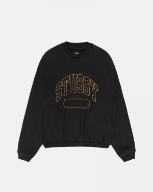 Black Stüssy Varsity Oversized Crew Sweatshirt | USA VBSGQN918