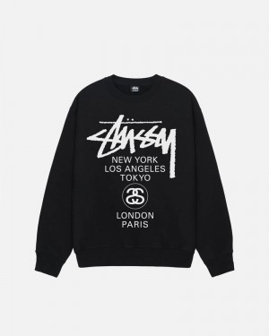 Black Stüssy World Tour Crew Sweatshirt | USA TJUXAY943