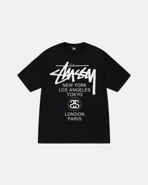 Black Stüssy World Tour T-Shirts | USA LJVURE967