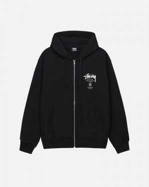 Black Stüssy World Tour Zip Hoodie | USA HFNBJE834