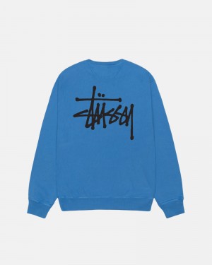 Blue Stüssy Basic Crew Pigment Dyed Sweatshirt | USA KFYNUI804