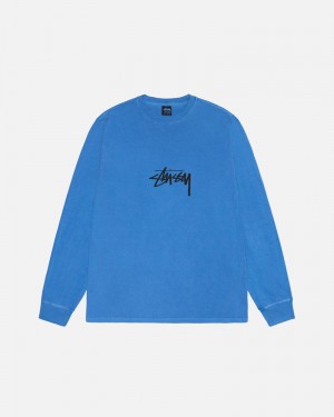 Blue Stüssy Small Stock LS Pigment Dyed T-Shirts | USA VWRHEF613