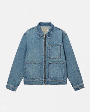 Blue Stüssy Zip Work Denim Jacket | USA MURBTN615