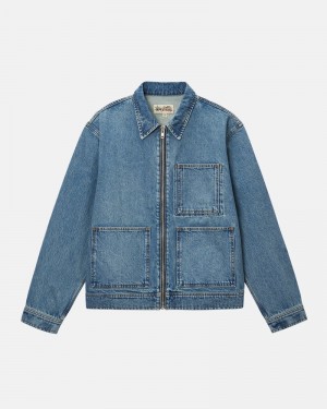 Blue Stüssy Zip Work Denim Jacket | USA XZJMFQ974