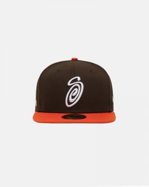 Brown Orange Stüssy New Era 59Fifty Curly S Caps | USA VQFZAP504