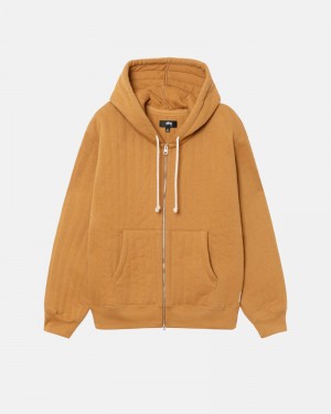 Brown Stüssy Vertical Quilted Zip Hoodie | USA BDOTHU098