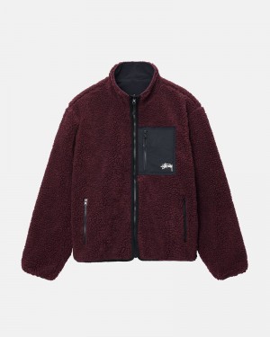 Burgundy Stüssy Sherpa Reversible Jacket | USA LIXTQH401