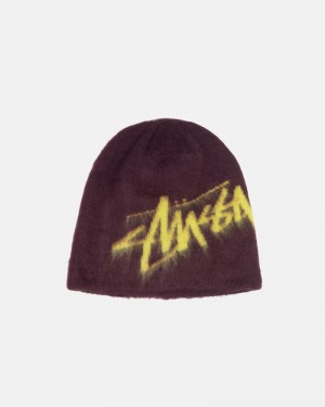 Burgundy Stüssy Skullcap Brushed Out Stock Beanie | USA CZGUIO874