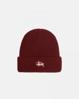 Dark Red Stüssy Cuff Basic Beanie | USA UZQIFG823