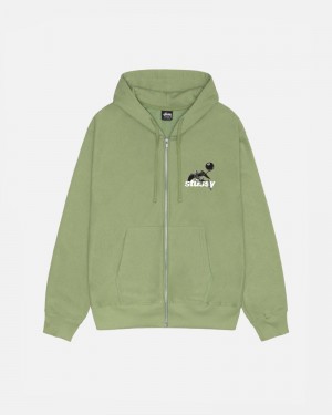 Green Stüssy Apocalypse Zip Hoodie | USA SILZDV615