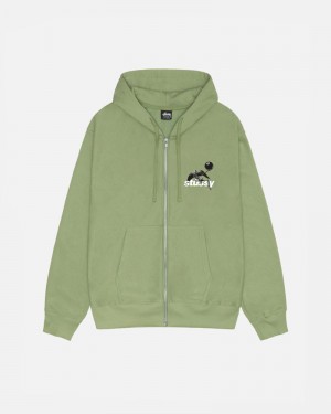 Green Stüssy Apocalypse Zip Moss Hoodie | USA PIFMHN678