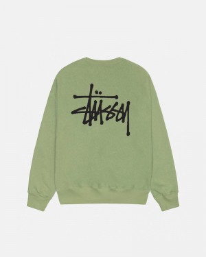 Green Stüssy Basic Crew Sweatshirt | USA SLYZWK842