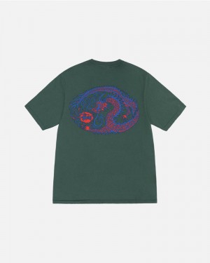 Green Stüssy Mosaic Dragon Pigment Dyed T-Shirts | USA ZXCBYM931